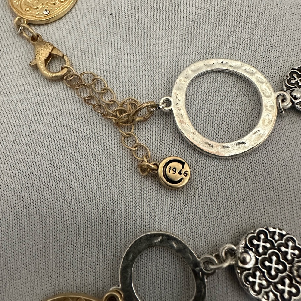 C1946 long gold and silver tone round link necklace - Picture 4 of 6
